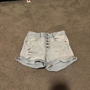 Aeropostale Light Wash High Rise Ripped Jean Shorts